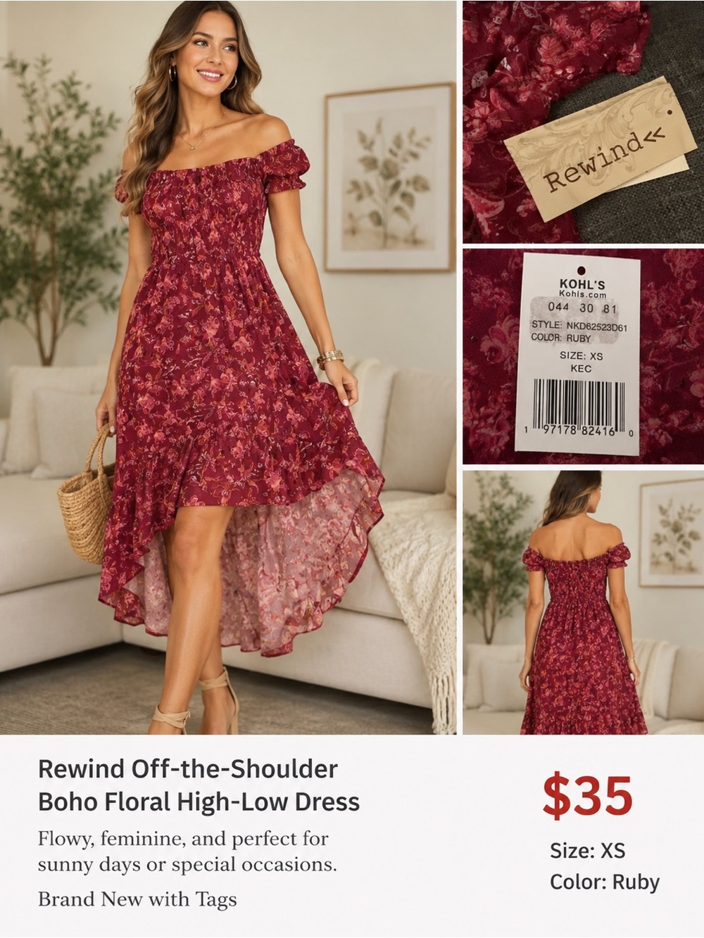 Rewind Ruby Off-the-Shoulder Floral High-Low Dress